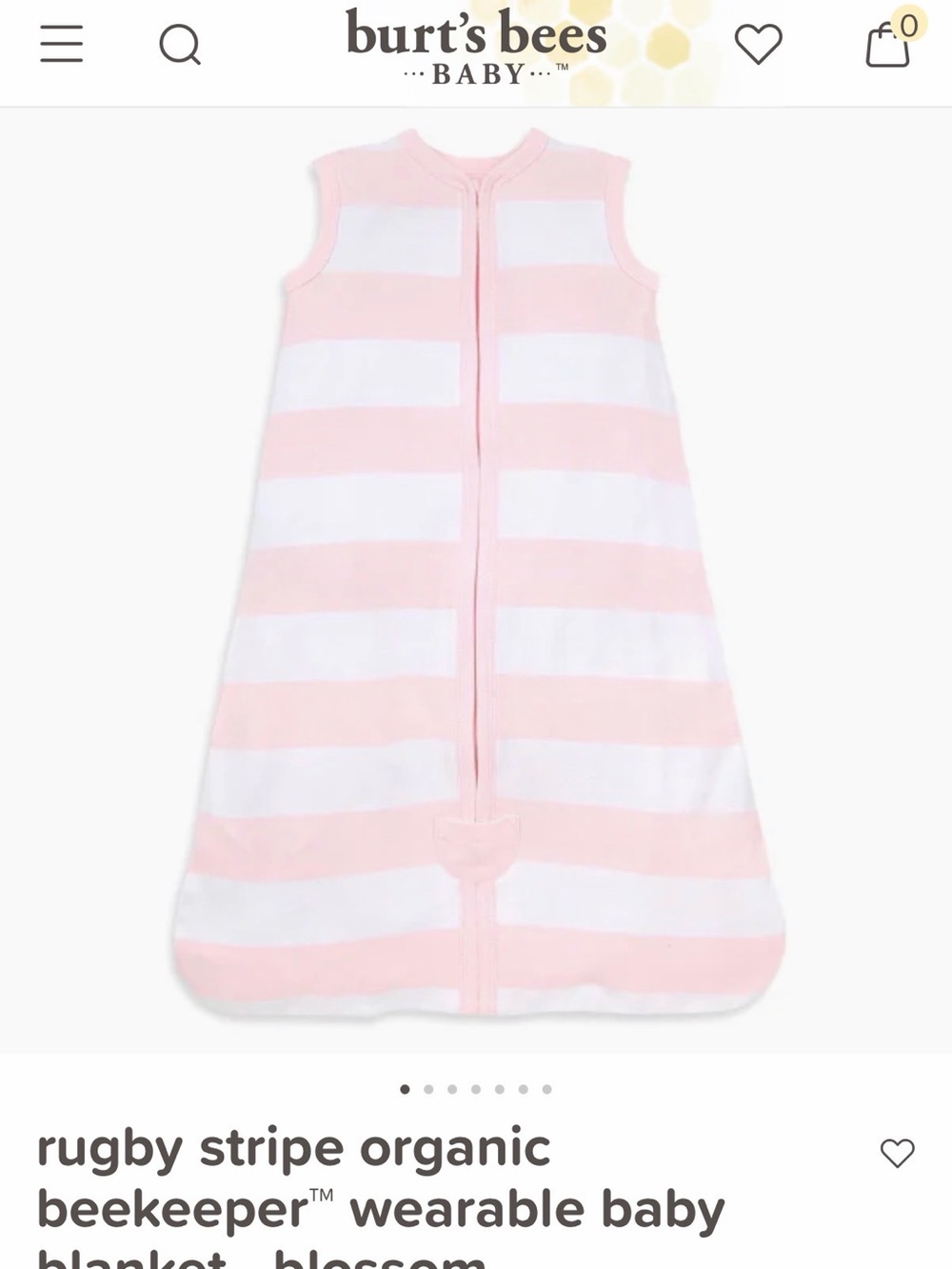 Burt's Bees Baby Pink and White Striped Organic Wearable Blanket